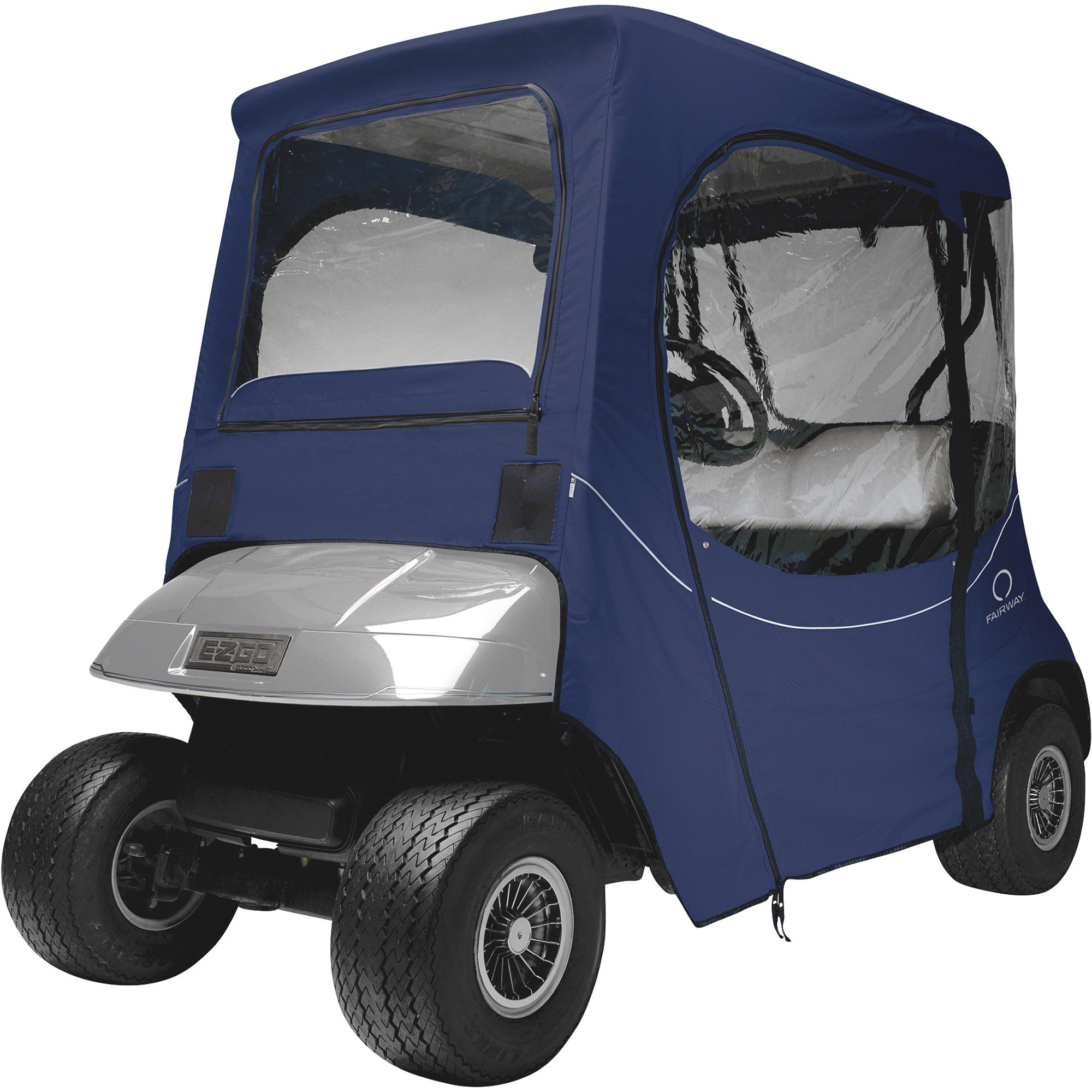Classic Accessories Fairway FadeSafe E-Z-Go Golf Cart Enclosure, Short Roof, Fits E-Z-Go, 2-Person, Navy News, Model# 40-059-335501-00